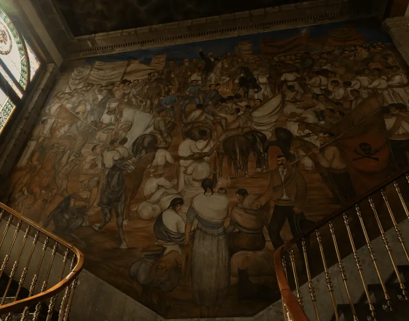 Escalier avec une magnifique peinture au mur